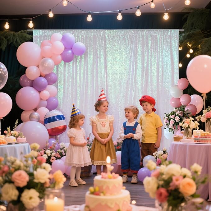 SquarePie 6x8ft Iridescent Sequin Backdrop, High Density Non-Transparent Glitter Curtain for Photography, Birthday, Wedding Party Decorations, Thick Solid Background with 4" Rod Pocket, 1 Panel - Image 2