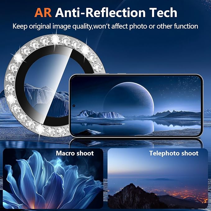for Samsung Galaxy S24 Plus Camera Lens Protector, Individual Metal Ring Tempered Glass Lens Cover, [Strong Adsorption] Scratch Resistant Ultra-Thin HD Clear Lens Cover, 1 Set-Slivery Diamond - Image 3