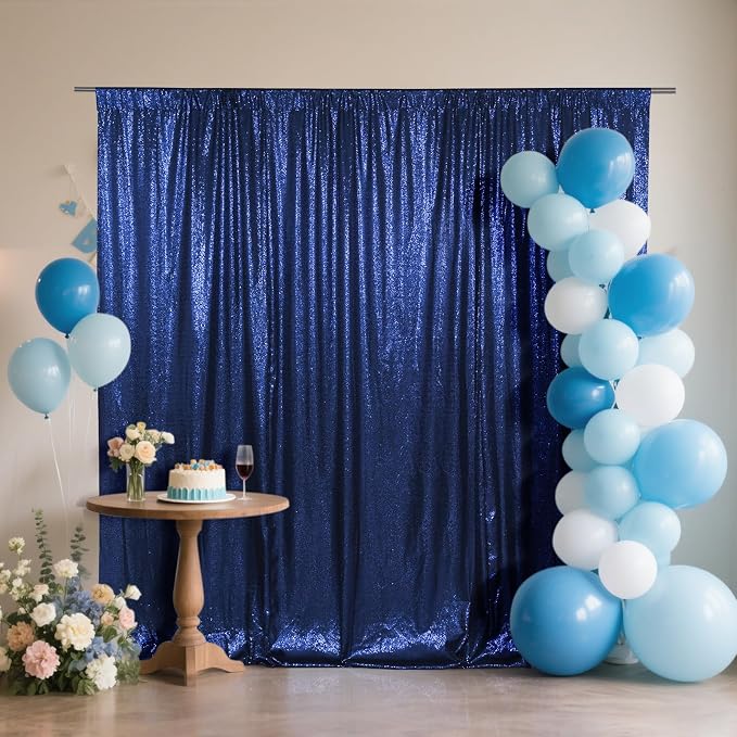 SquarePie 6x6ft Navy Blue Sequin Backdrop, High Density Non-Transparent Glitter Curtain for Photography, Birthday, Wedding Party Decorations, Thick Solid Background with 4" Rod Pocket, 1 Panel by SquarePie