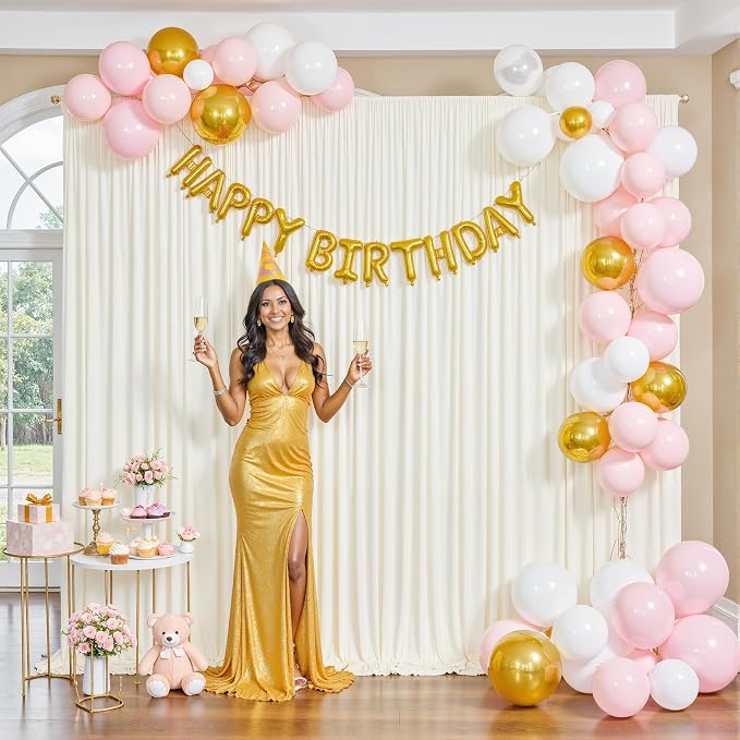 Ivory Backdrop Curtain for Wedding Parties Wrinkle Free Ivory Photo Curtains Backdrop Drapes Fabric Decoration for Baby Shower Photoshoot 5ft x 8ft,2 Panels - Image 2