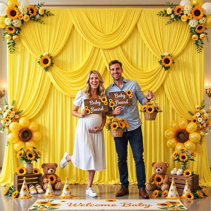 8 Panels Yellow Backdrop Curtains for Wedding Party Wrinkle Free Backdrops Curtain Drapes Fabric Decorations Photo Back Drop Cloth for Baby Shower Photography Stage Reception 40ft(W) x 12ft(H) - Image 3
