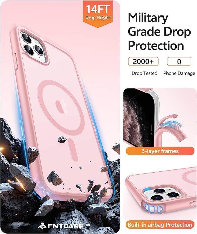 FNTCASE for iPhone 11 Pro Case, Fit for Magsafe, Translucent Matte Back | Magnetic Phone Cases, 14FT Military Grade Drop Protection, Shockproof Bumper, Slim Protective Cover, Light Pink - Image 5