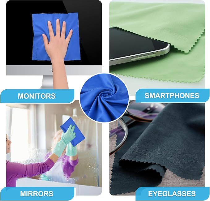 Eco-Fused Microfiber Cleaning Cloth - 8 x 8 Inch Microfiber Cloth - Pack of 5 Lens Cleaning Wipes - Cleaning Cloth for Glasses, Eyeglasses, Camera Lens & Phones - Image 5