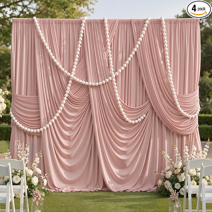 20x10ft Wrinkle Free Dusty Pink Backdrop Curtains for Parties, 4 Panels 5x10ft Silky Polyester Photo Backdrop Drapes Back Drop Cloth Drapery for Wedding Birthday Photography Background by CO-AVE