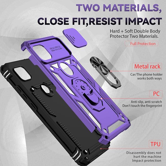 for Moto One 5G Ace Case Moto G 5G(2020) Case,with Nano Explosion-Proof Film[2 Pack], Military Grade Shockproof with Kickstand Protective Case for Motorola Moto One 5G Ace,Purple - Image 4