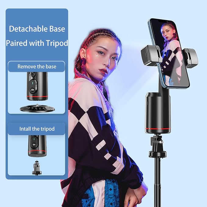 MQOUNY Auto Face Tracking Phone Holder, 360° Rotation Face Body Phone Tripod Smart Shooting Camera Mount with Rechargeable Remote and Light for Live Vlog Streaming Video, Rechargeable - Image 4