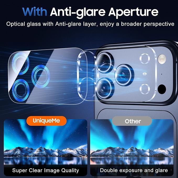 UniqueMe 3 Pack for iPhone 17 Pro Camera Lens Protector - Dark Blue | Drop Protection, Case Friendly, 9H Tempered Glass, Camera Cover Screen, Update New Version - Image 4