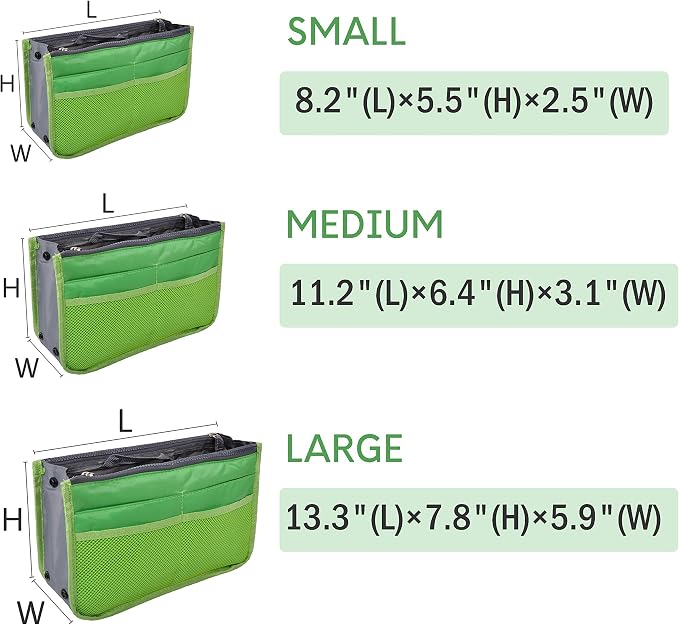 Vercord Purse Organizer Insert for Handbags Bag Organizers Inside Tote Pocketbook Women Nurse Nylon 13 Pockets Green Small - Image 3