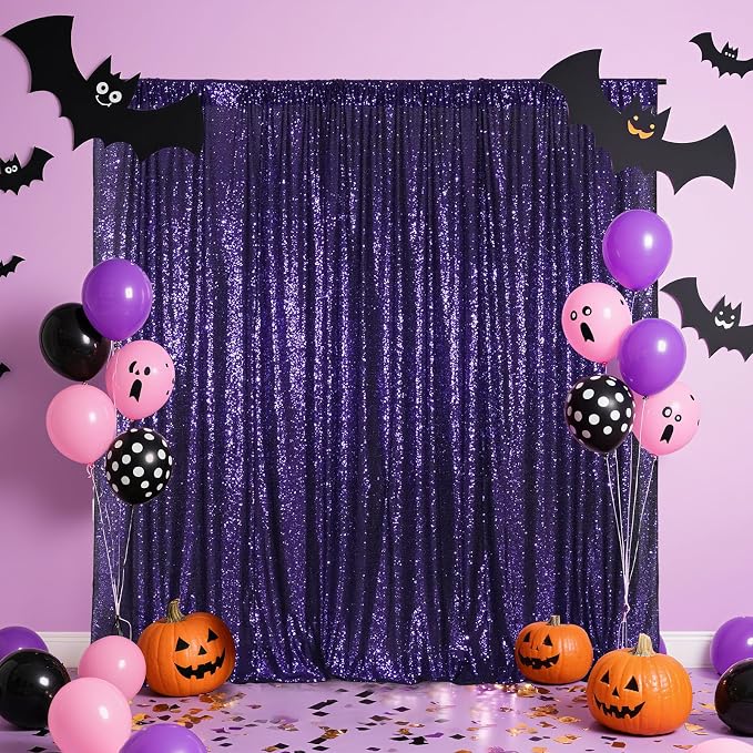 Poise3EHome Purple Sequin Backdrop, 10Ft x 10Ft Glitter Photography Background Curtains for Halloween Party Wedding Birthday Christmas Thanksgiving Decoration - Image 6