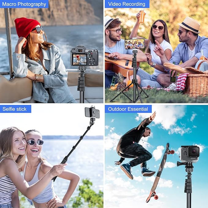 Sensyne 67" Phone-Tripod, Extendable Cell Phone Tripod Stand & Selfie Stick with Wireless Remote and Phone Holder, Compatible with iPhone Android Phone, Camera - Image 2