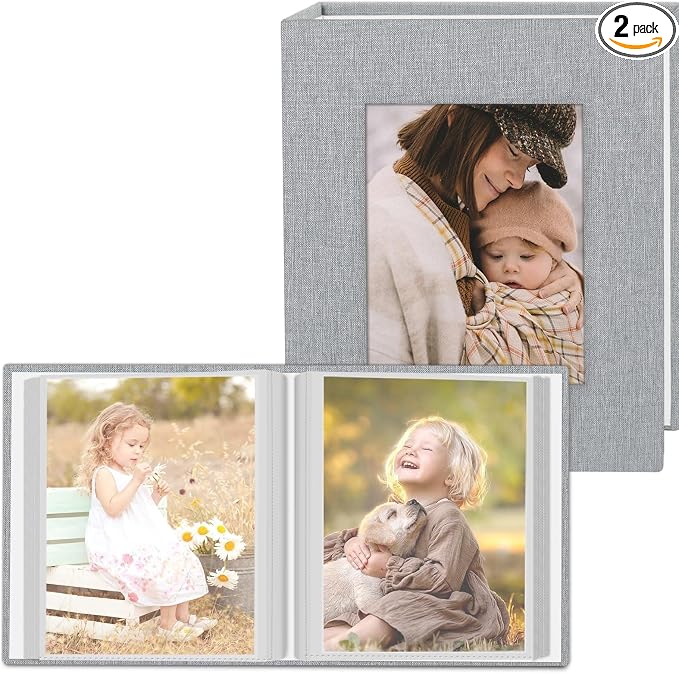 Popotop 2 Pack Photo Album 5x7 Pictures, Small Linen Slip-in Photo Albums Book for 80 Photos with 40 Pockets, Birthday Gifts for Women Mom Family Baby by Popotop