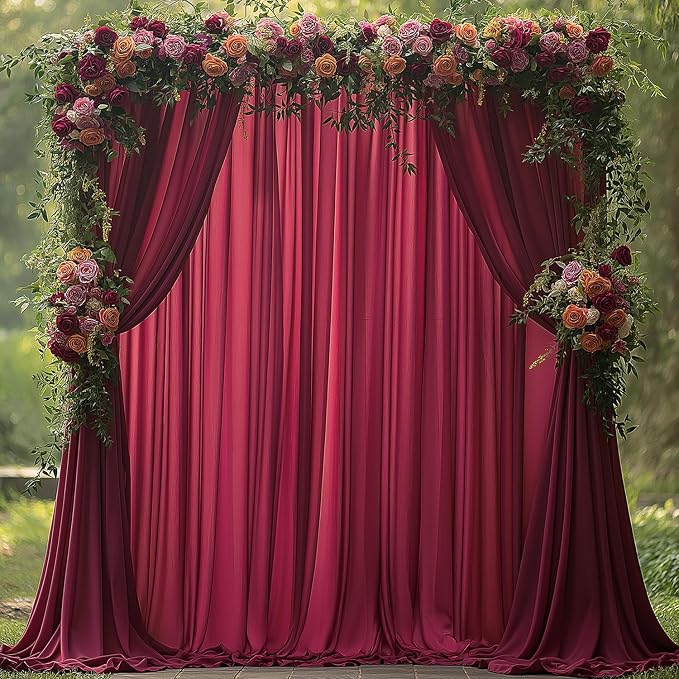 ESGOTBME 40x10ft Wrinkle Free ‌Burgundy Backdrop Curtain for Parties Soft Fabric Drapes Wedding ‌Curtain Backdrop for Birthday Party Decorations Background for Photography 5x10ft, 8 Panels - Image 2