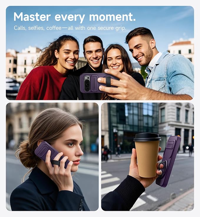 SURITCH for Google Pixel 10 Pro XL Case with 360° Rotatable Hand Strap Phone Grip Holder & Invisible Kickstand & Slide Camera Cover, Protective Cover for Pixel 10 Pro XL -Dark Purple - Image 4