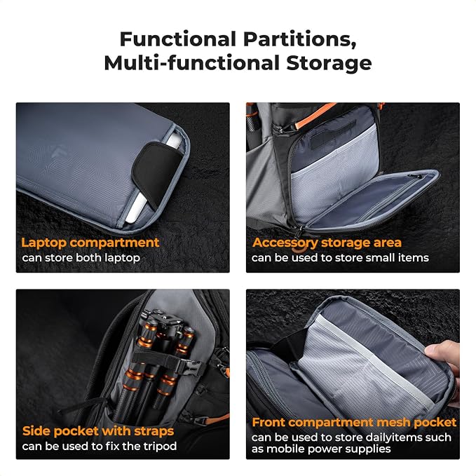 K&F CONCEPT Camera Backpack Shoulder Bag for Photographers | Hardshell Case, Multifunction Photography Backpack, 15.6" Laptop Compartment, B13 - Image 3