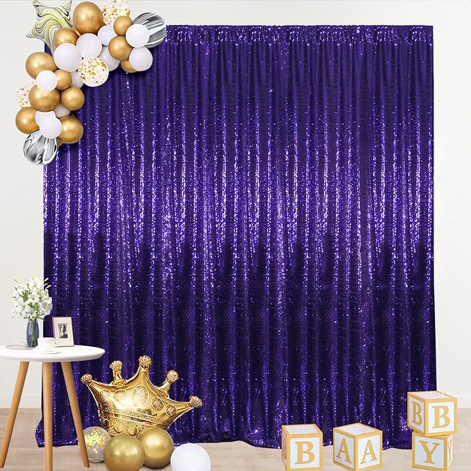 SquarePie 8x10ft Purple Sequin Backdrop, High Density Non-Transparent Glitter Curtain for Photography, Birthday, Wedding Party Decorations, Thick Solid Background with 4" Rod Pocket, 1 Panel - Image 6