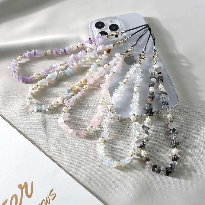 Natural Gemstone Phone Charms Wrist Strap Lanyard Beaded Phone Strap for Women Girls (Purple) - Image 4