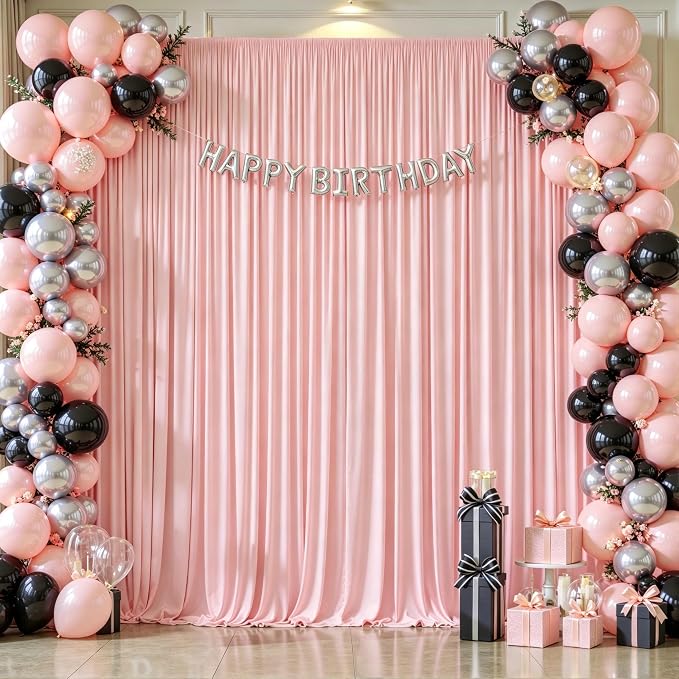Blush Pink Backdrop Curtains-Wrinkle-Free Polyester Photography Drapes Party Curtain Background for Baby Shower Wedding Decorations- 24 X10FT - Image 4