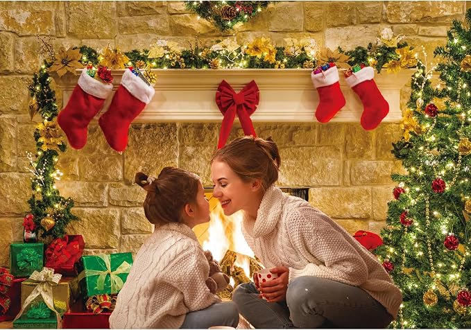 10x8ft Christmas Fireplace Theme Backdrop for Photography | PolyesFabric-Tree Sock Decorations,Xmas Party Supplies,Studio Decor Booth Props,Photo Background Pictures,Wrinkle Free - Image 3