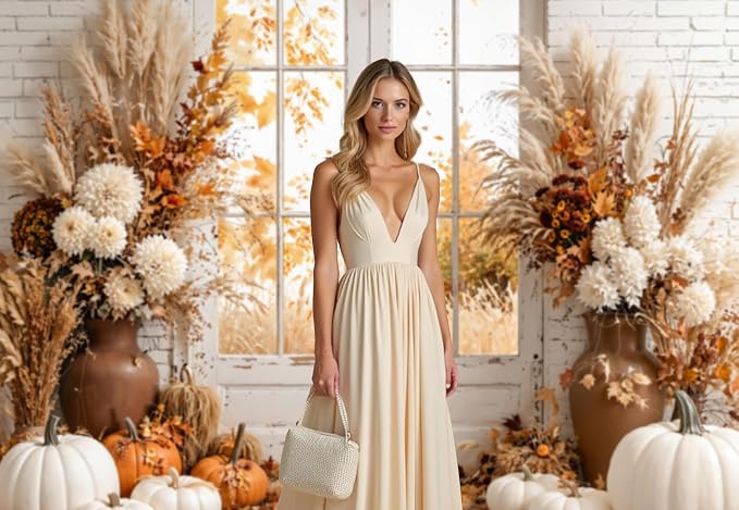 Kate Fall Photography Backdrops Autumn Harvest Pumpkin White Brick Wall Boho Theme Photography Props, 10x10ft - Image 3