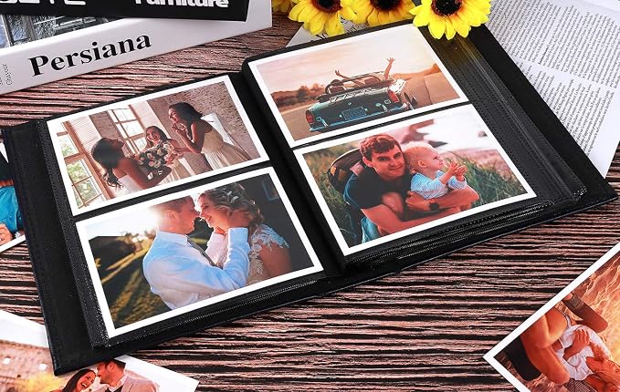 RECUTMS Photo Album 4x6 200 Pockets Leather Cover Wedding Photo Book Beige | Black Page, Horizontal Pockets, Small Albums for Family Anniversary Travel, DIY Cover Window, Baby Photobook, Slip-in Picture - Image 5