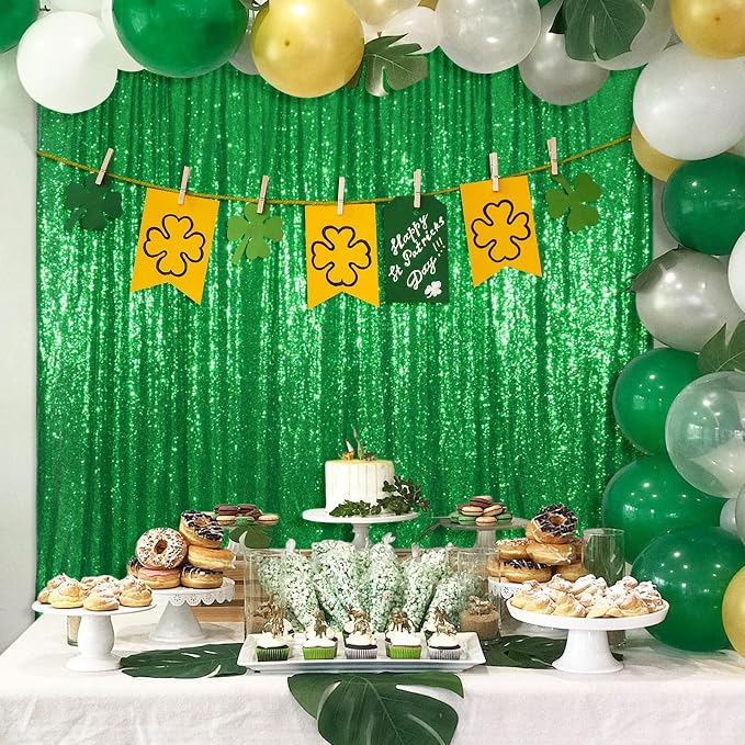 Poise3EHome Green Sequin Backdrop Curtain, 10Ft x 10Ft Green Glitter Backdrop Curtains, Sequence Xmas Thanksgiving Backdrop Drapes for Wedding Party Festival Decor - Image 2