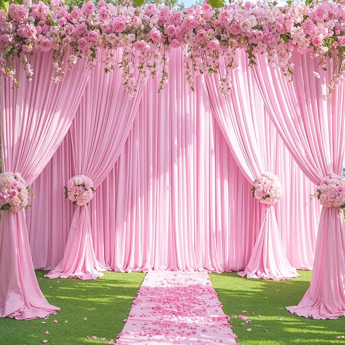 6 Panels Pink Backdrop Curtain for Parties Baby Shower Wrinkle Free Pink Photo Curtains Backdrop Drapes Fabric Decoration for Wedding Birthday Party 30ft(W) x 10ft(H) - Image 9