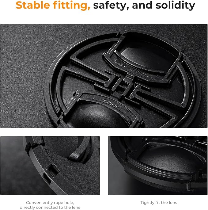 K&F CONCEPT 52mm Lens Cap, 9-in-1 Center Pinch Lens Cover + Anti-Loss | Keeper Leash + Microfiber Cleaning Cloth Kits Compatible with Nikon, Canon, Sony, Fujifilm Camera Lenses - Image 5