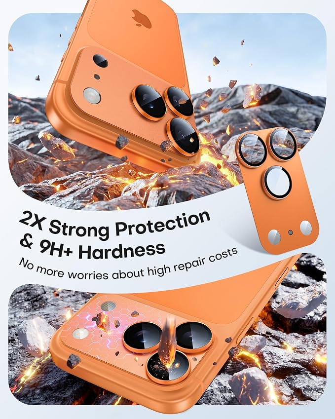 TAURI 2 Pack for iPhone 17 Pro Camera Lens Protector, Cosmic Orange | Full Coverage Military-Grade Shatterproof, Upgrade AR Anti-Reflection Ultra Clear Transmission & Case Friendly - Image 3