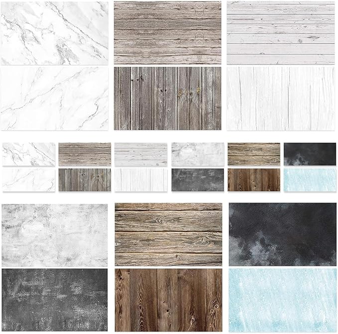 6PCS 12Patterns Photography Background Paper Wood Waterproof Food Photo Backdrop Double Sided 22X35 BEIYANG by EOAJAFOU