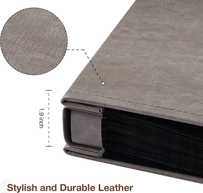 potricher Small Photo Album 4x6 300 Photos, Leather Cover, Gray | Leather 4x6 Picture Album with 300 Horizontal Pockets, Photo Book for Family, Wedding, Anniversary, and Baby - Image 6