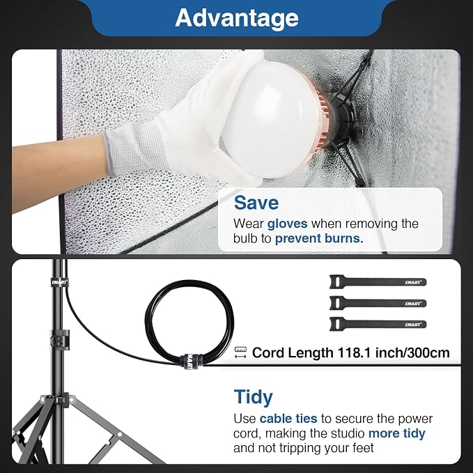 EMART Softbox Lighting Kit 85W 16"x16" Soft Box for Photography Light 2Pack | 3000K-6000K LED Bulbs with Remote, 65" Tripod, Professional Photography Lighting for Studio Lights, Portrait, Video Recording - Image 6