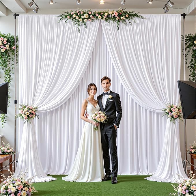 40ftx10ft Wrinkle Free White Backdrop Curtain - 10 Feet Photography Backdrop Drapes, Silky Polyester Back Drop Cloth for Wedding Baby Shower Balloon Arch Background - Image 4