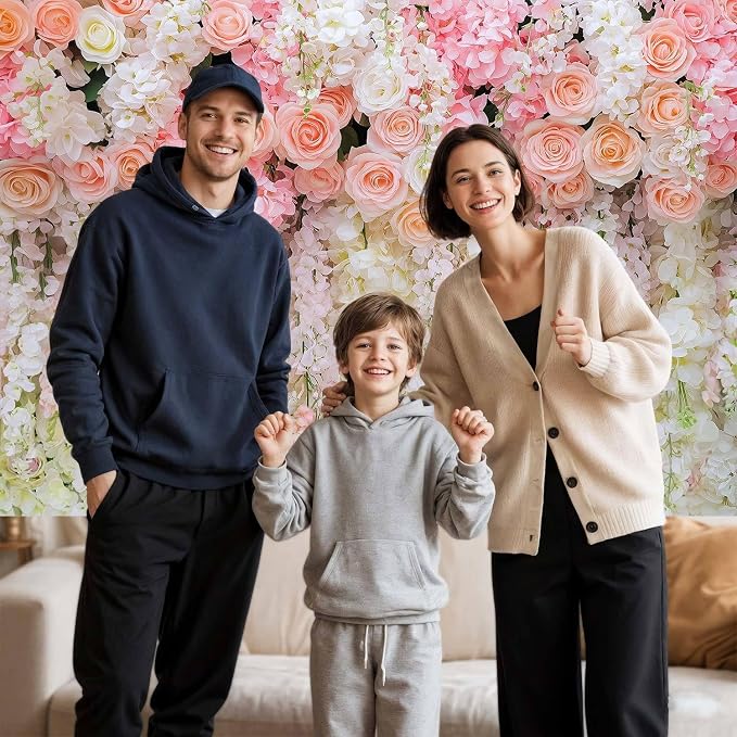 6x6ft Pink Rose Flower Wedding Photography Backdrop Spring Floral Photography Backdrop Valentine's Day Mother's Day Girl Birthday Baby Shower Wedding Bridal Party Banner Photo Booth Props Background - Image 6
