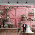 6x6ft Country Wedding Pink Photography Backdrop Rustic Wooden Barn Door Photography Backdrop Farmhouse Flower Western Girl Birthday Baby Shower Wedding Bridal Party Banner Photo Booth Props Background by Mtsxfy