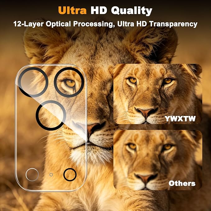 YWXTW 4 Pack Camera Lens Protector Compatible with iPhone 17 Pro Max (6.9 Inch), Full Coverage Tempered Glass Camera Lens Cover, [Night Shooting Mode] 0 Bubbles Case Friendly, High Definition - Image 5
