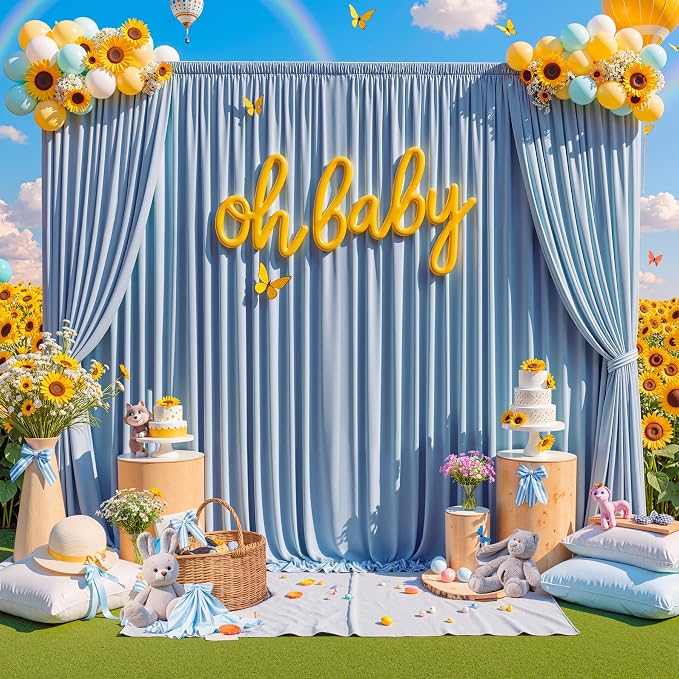 10 ft x 10 ft Wrinkle Free Dusty Blue Backdrop Curtain for Parties, 2 Panels 10ft Polyester Dusty Blue Photo Backdrop Drapes for Graduation Birthday Wedding Party Stage Curtains - Image 3