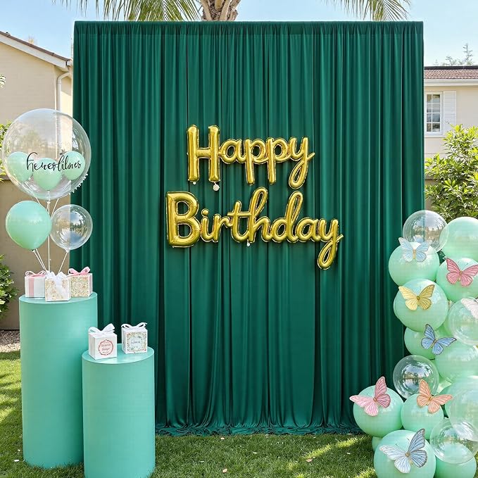 10x12 ft Forest Green Backdrop Curtains for Weddings, Birthdays and Photos | 2 Panels 5x12 ft, Wrinkle-Free Polyester Drapes, Washable, Ironable, 4 in Rod Pocket for Baby Showers Photography Background - Image 6
