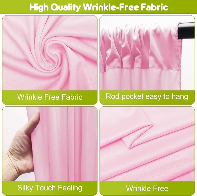 Pink Backdrop Curtain for Wedding Parties Backdrop Drapes 10x10FT | Wrinkle Free Polyester Curtain Backdrop Draping Fabric for Backdrop Photoshoot Birthday Party Background,2 Panel 5x10FT - Image 4