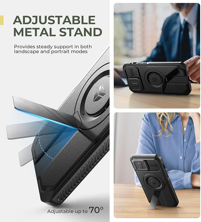 Dexnor for iPhone 13 Pro Max/12 Pro Max Case with Slide Camera Cover & Adjustable Kickstand, Compatible with MagSafe, Rugged Shockproof Bumper Cases Heavy-duty Magnetic Protective Cover,6.7 inch,Black - Image 5