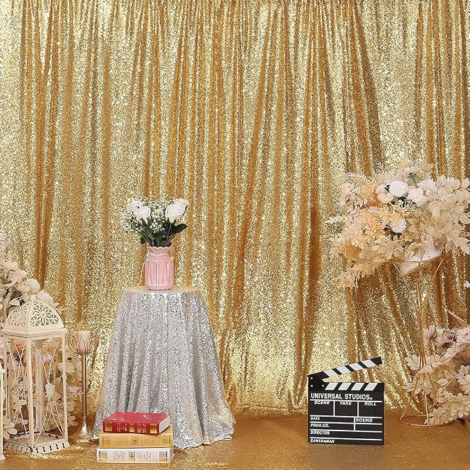 Poise3EHome Gold Sequin Backdrop, 6FT x 8FT Glitter Curtain for Weddings, Parties, Photo Booth Decor - Image 2