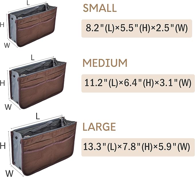 Vercord Purse Organizer Insert for Handbags Bag Organizers Inside Tote Pocketbook Women Nurse Nylon 13 Pockets Coffee Large - Image 3