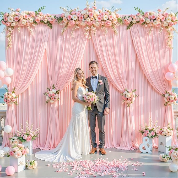 4 Panels Blush Pink Backdrop Curtain for Parties Baby Shower Wrinkle Free Pink Photo Curtains Backdrop Drapes Fabric Decoration for Wedding Birthday Party 20ft(W) x 10ft(H) - Image 3