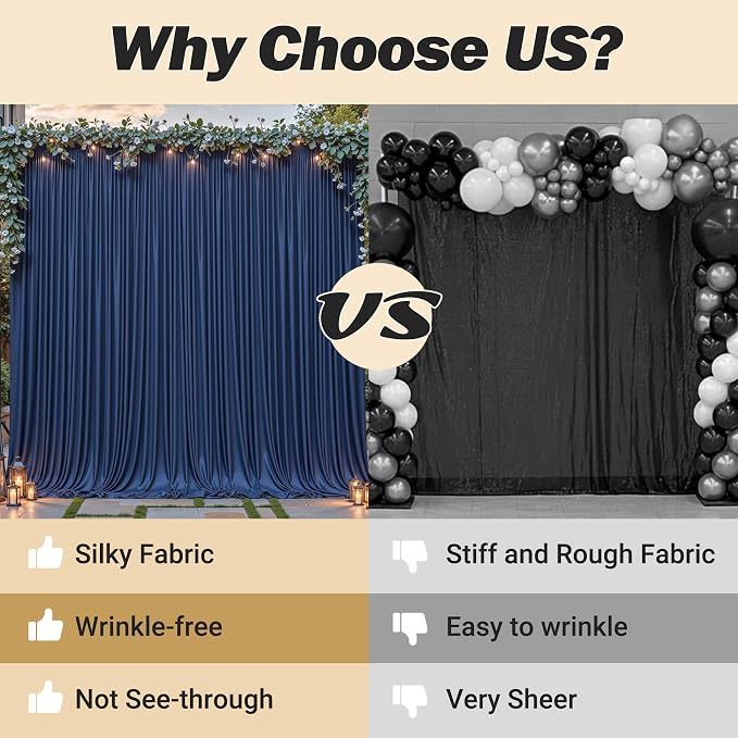32ftx10ft Wrinkle Free Navy Blue Backdrop Curtain - 10 Feet Photography Backdrop Drapes, Silky Polyester Back Drop Cloth for Wedding Baby Shower Balloon Arch Background - Image 6
