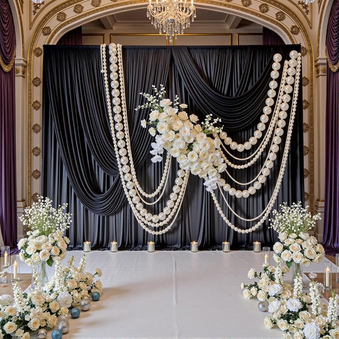 20ft x 8ft Wrinkle Free Black Backdrop Curtains for Parties, 4 Panels Thick Polyester Black Photo Backdrop Drapes for Weddings Birthday Photography Background Curtains - Image 5
