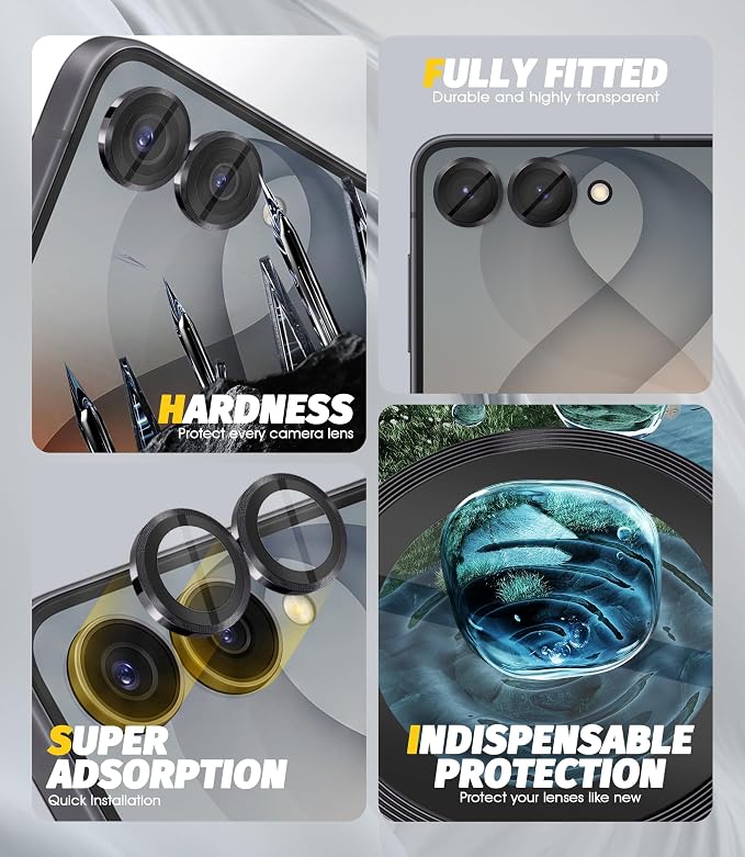 Orzero (2 Sets Camera Lens Protector for Samsung Galaxy Z Flip 8/Flip 7, [EZ Install] [Case-Friendly] 9H Tempered Glass CD Pattern Lens Cover, Military-Grade Shockproof, HD Clarity Anti-Glare - Gray - Image 3