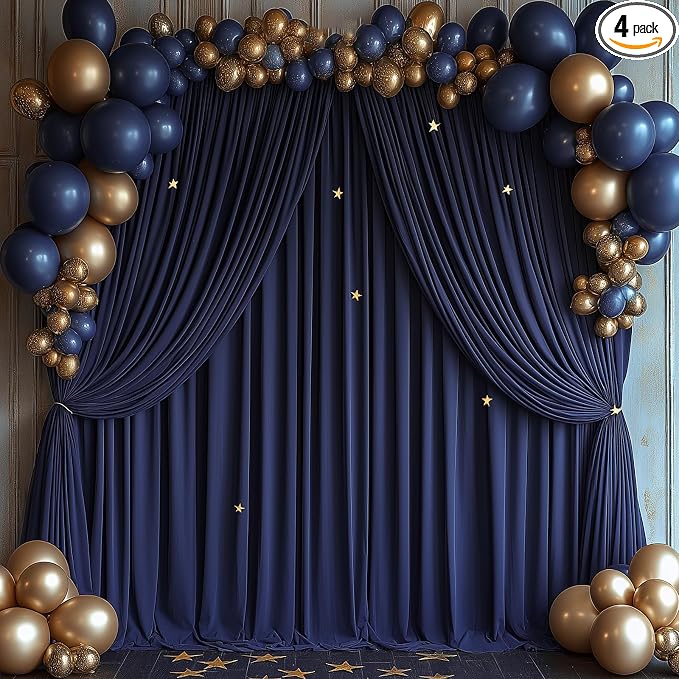 ESGOTBME 20x10ft Wrinkle Free Navy Blue Backdrop Curtain for Parties Soft Fabric Drapes Wedding Curtain Backdrop for Birthday Party Decorations Background for Photography 5x10ft, 4 Panels by ESGOTBME