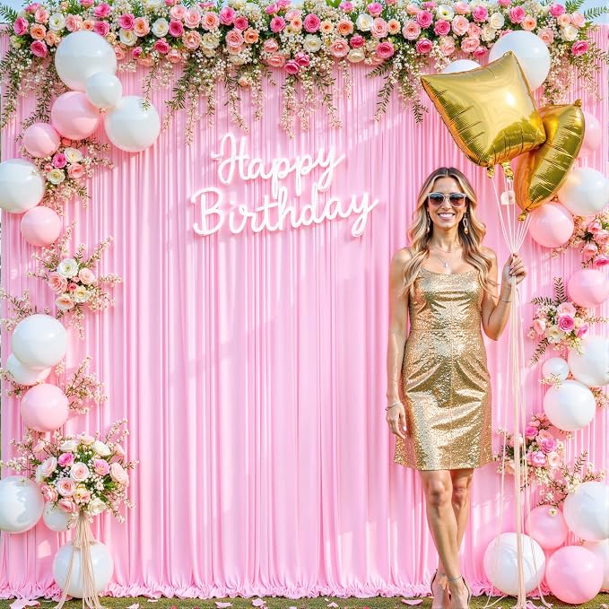 4 Panels Pink Backdrop Curtain for Parties Baby Shower Wrinkle Free Pink Photo Curtains Backdrop Drapes Fabric Decoration for Wedding Birthday Party 20ft(W) x 10ft(H) - Image 9