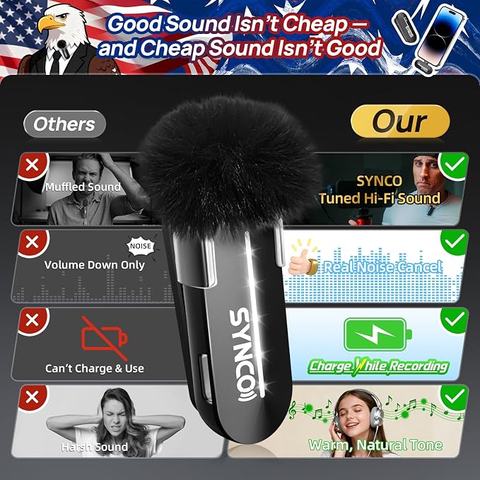 SYNCO 2 Mics Wireless Lavalier Microphone, USB-C Wireless Microphones for iPhone 15, Andriod Phone, P2XT Professional Lapel Mics for Tiktok, YouTube, Streaming, Vlog Video Recording, Type-C Devices - Image 3