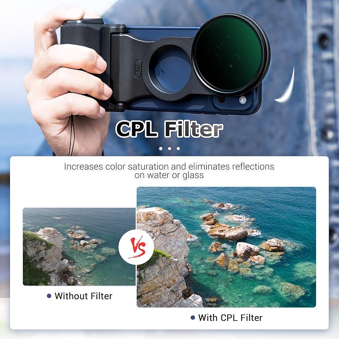 67mm CPL Filter Mount Kit with Magnetic Phone Camera Grip & EVA Storage Bag for iPhone 17 Air 16 15 14 Pro(NOT for Pro Max), Circular Polarizer Polarizing Lens Attachment Adapter Set for Photography - Image 4