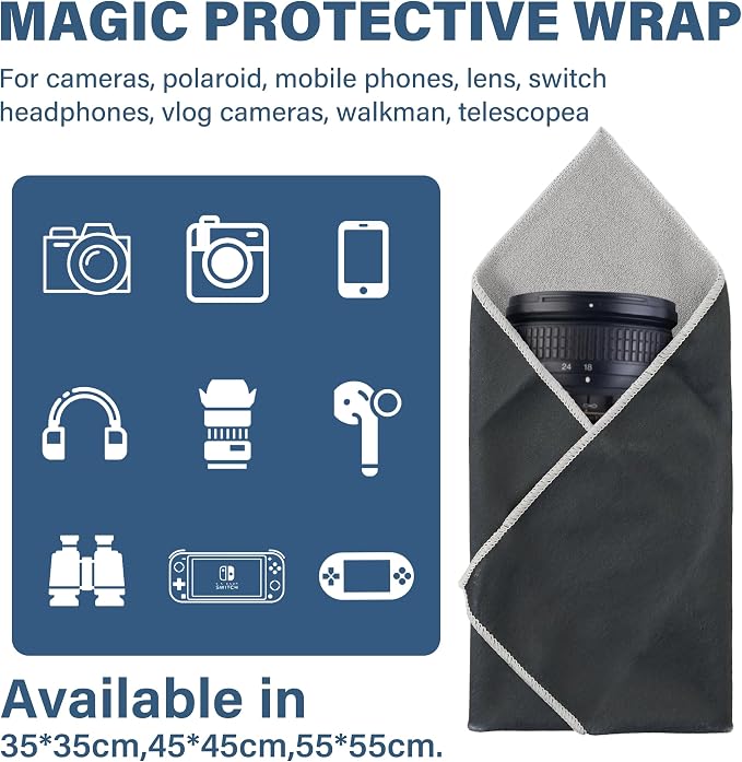 Walking Way Protective Wrap, Self-Adhesive Magic Cloth Camera Wrap, Storage Cloth, Anti-Scratch, Dustproof, Washable Lens Pouch for DSLR, Smartphones, Laptops, Cosmetic (Dark Grey, 13.78 inch) - Image 2
